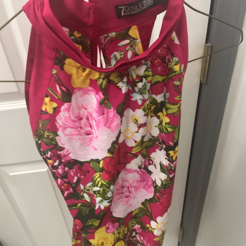 New York & Company Pink Floral Halter Neck Blouse
